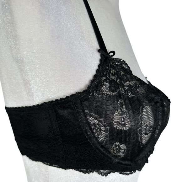 Savage X Fenty Black Candy Hearts Unlined Lace Balconette Bra - Picture 4 of 12